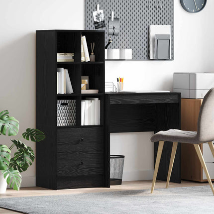 Skrivbord med låda med hylla med lagring 2 pcs Svart Ek