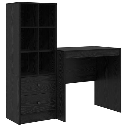 Skrivbord med låda med hylla med lagring 2 pcs Svart Ek