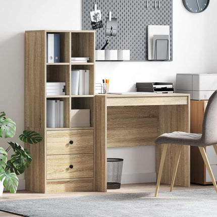 Skrivbord med låda med hylla med lagring 2 pcs Sonoma-ek