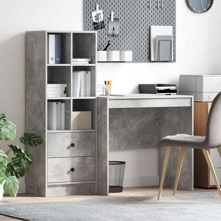 Skrivbord med låda med hylla med lagring 2 pcs Betonggrå