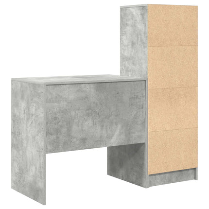 Skrivbord med låda med hylla med lagring 2 pcs Betonggrå