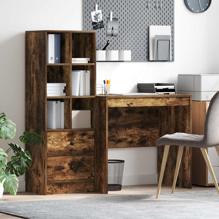Skrivbord med låda med hylla med lagring 2 pcs Rökt ek