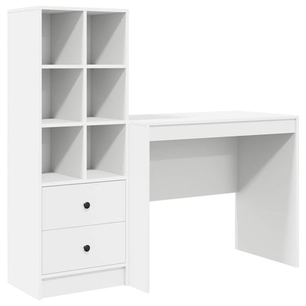 Skrivbord med låda med hylla med lagring 2 pcs Vit