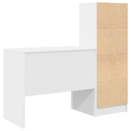 Skrivbord med låda med hylla med lagring 2 pcs Vit