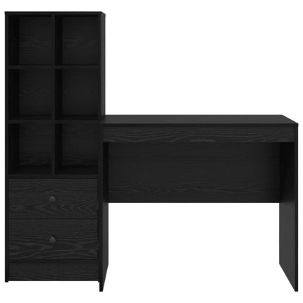 Skrivbord med låda med hylla med lagring 2 pcs Svart Ek