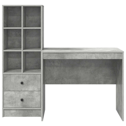 Skrivbord med låda med hylla med lagring 2 pcs Betonggrå