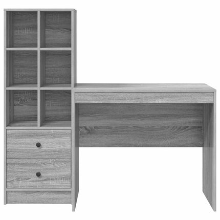 Skrivbord med låda med hylla med lagring 2 pcs Grå Sonoma