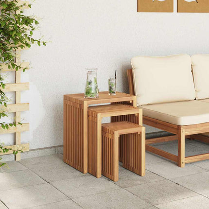 Trädgårds Sidobord 3 pcs Brun 33 x 44,5 x 51 cm Massivt teakträ