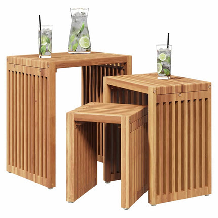 Trädgårds Sidobord 3 pcs Brun 33 x 44,5 x 51 cm Massivt teakträ