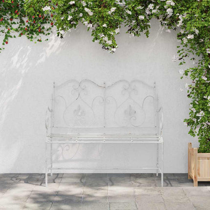 Trädgårdsbänk Antik vit 104 x 54 x 93 cm Stål