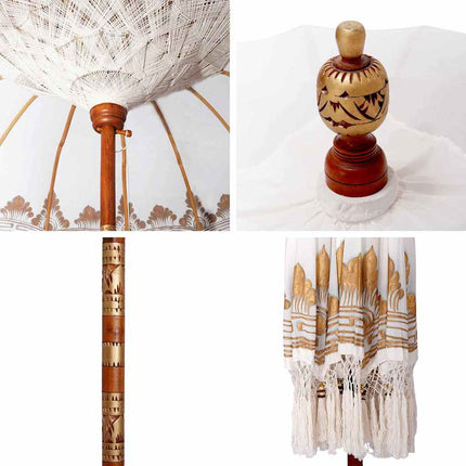 Balinesisk Parasol 190 x 190 x 260 cm Bomull Rund Gräddvit