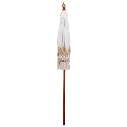 Balinesisk Parasol 190 x 190 x 260 cm Bomull Rund Gräddvit