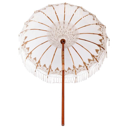 Balinesisk Parasol 190 x 190 x 260 cm Bomull Rund Gräddvit