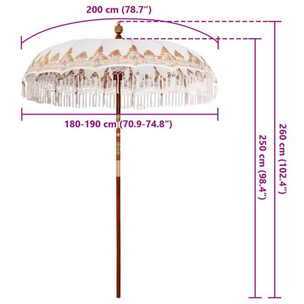 Balinesisk Parasol 190 x 190 x 260 cm Bomull Rund Gräddvit