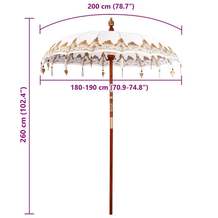 Balinesisk Parasol Kräm 185 x 185 x 260 cm Bomull