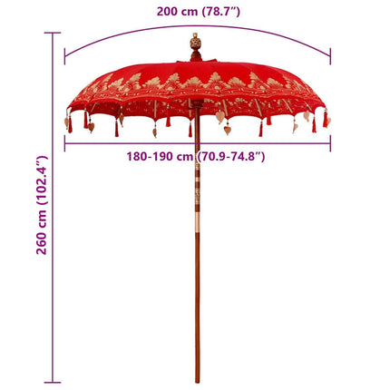 Balinesisk Parasol Röd 185 x 185 x 260 cm Bomull