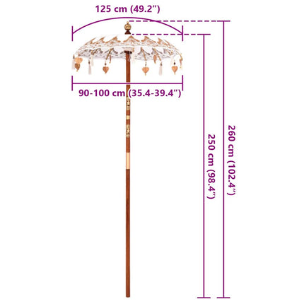 Balinesisk Parasol Kräm 125 x 125 x 260 cm Bomull