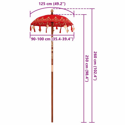 Balinesisk Parasol Röd 125 x 125 x 260 cm Bomull
