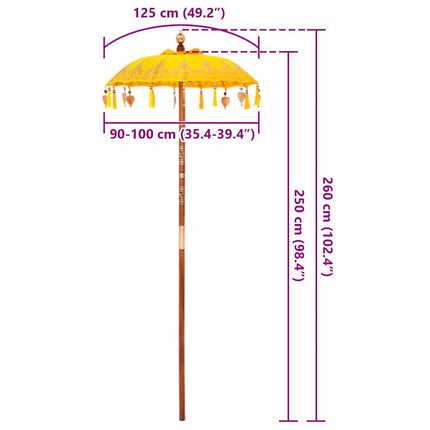 Balinesisk Parasol Gul 125 x 125 x 260 cm Bomull