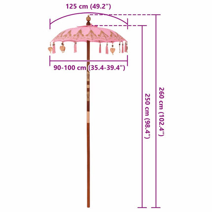 Balinesisk Parasol Rosa 125 x 125 x 260 cm Bomull