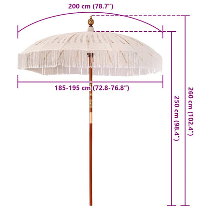 Makramé Parasoll Kräm 190 x 190 x 260 cm Bomull