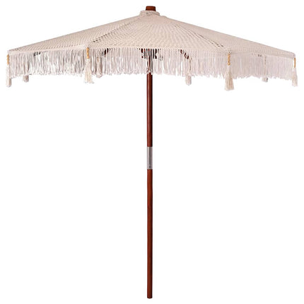 Makramé Parasoll Kräm 252.5 x 252.5 x 260 cm Bomull och Teakträ