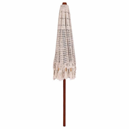 Makramé Parasoll Kräm 252.5 x 252.5 x 260 cm Bomull och Teakträ