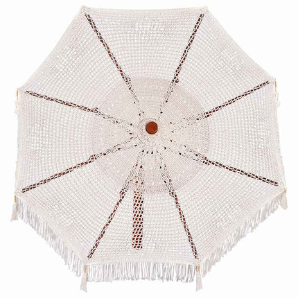 Makramé Parasoll Kräm 252.5 x 252.5 x 260 cm Bomull och Teakträ