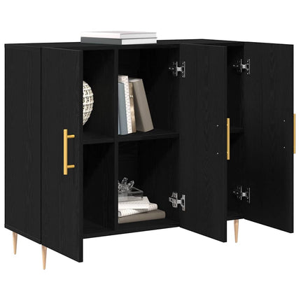 Sideboard Svart Ek 90 x 34 x 80 cm Konstruerat trä