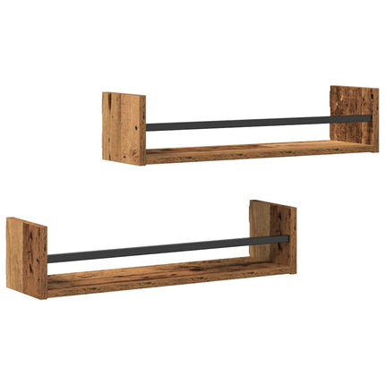 Vägg hylla Väggmonterad 2 pcs Gammalt trä 60 x 16 x 14 cm