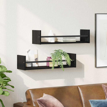 Vägg hylla Väggmonterad 2 pcs Svart Ek 60 x 16 x 14 cm