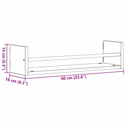 Vägg hylla Väggmonterad 2 pcs Svart Ek 60 x 16 x 14 cm