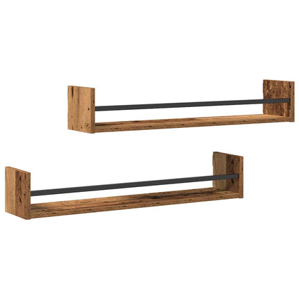 Vägg hylla Väggmonterad 2 pcs Gammalt trä 80 x 16 x 14 cm