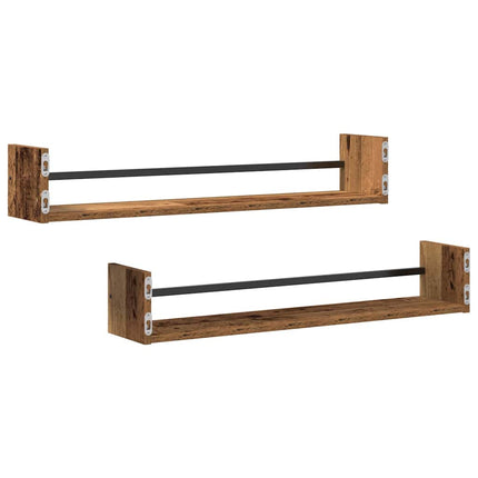 Vägg hylla Väggmonterad 2 pcs Gammalt trä 80 x 16 x 14 cm