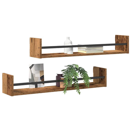Vägg hylla Väggmonterad 2 pcs Gammalt trä 80 x 16 x 14 cm