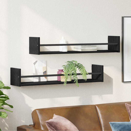 Vägg hylla Väggmonterad 2 pcs Svart Ek 80 x 16 x 14 cm