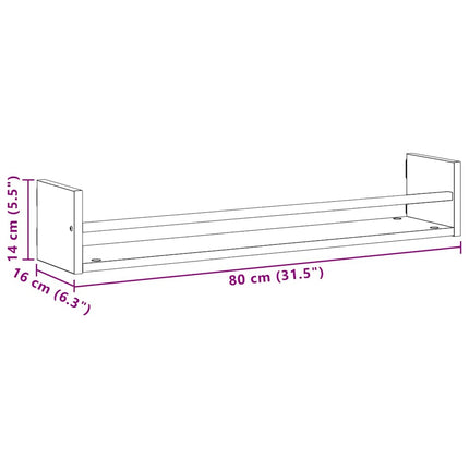 Vägg hylla Väggmonterad 2 pcs Svart Ek 80 x 16 x 14 cm