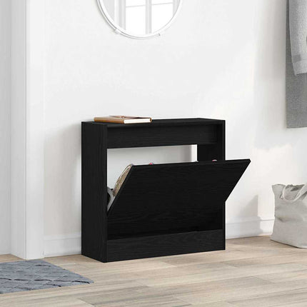 Skoskåp med hylla Svart Ek 60 x 21 x 57 cm Konstruerat trä