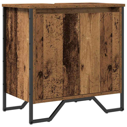 Badrumsskåp med handfat Gammalt trä 60 x 35 x 60 cm