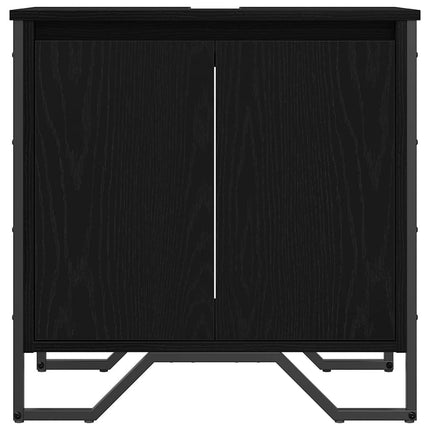 Badrumsskåp med handfat med lagring Svart Ek 60 x 35 x 60 cm