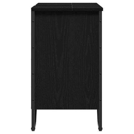 Badrumsskåp med handfat med lagring Svart Ek 60 x 35 x 60 cm