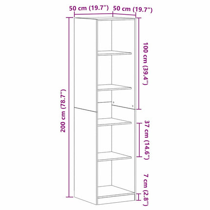 Garderob med hylla Svart Ek 50 x 50 x 200 cm Konstruerat trä
