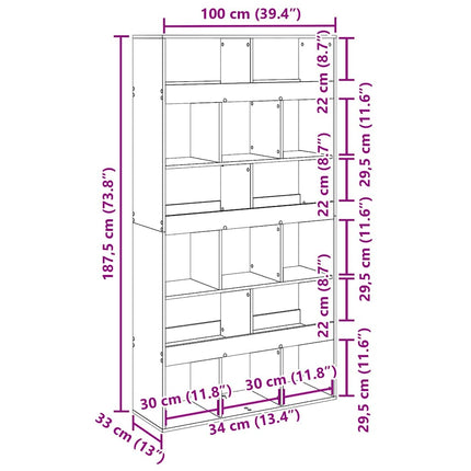Bokskåp 2 pcs Svart Ek 100 x 33 x 187,5 cm