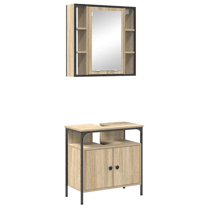 Badrumsmöbelset med hylla med dörr 2 pcs Brun Konstruerat trä