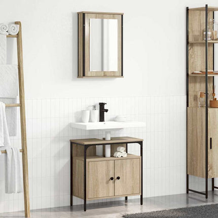 Badrumsmöbelset med hylla med dörr 2 pcs Brun Konstruerat trä