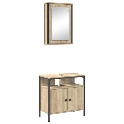 Badrumsmöbelset med hylla med dörr 2 pcs Brun Konstruerat trä