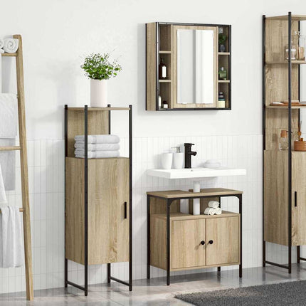 Badrumsmöbelset med hylla med dörr 3 pcs Brun Konstruerat trä