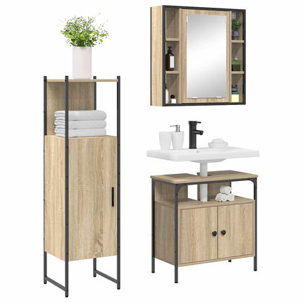 Badrumsmöbelset med hylla med dörr 3 pcs Brun Konstruerat trä