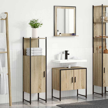 Badrumsmöbelset med hylla med dörr 3 pcs Brun Konstruerat trä