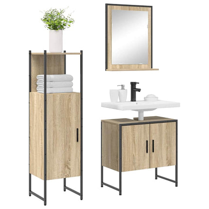 Badrumsmöbelset med hylla med dörr 3 pcs Brun Konstruerat trä